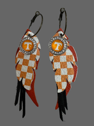 Orange, Black, Checkered Power T Layered Earrings