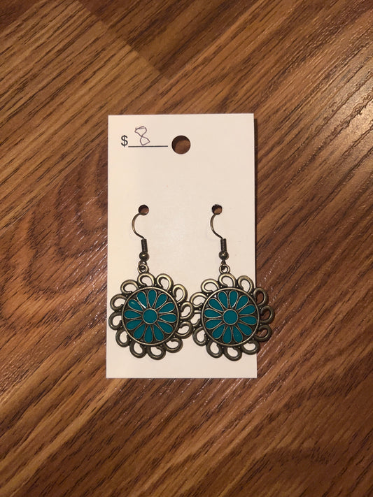 3212- Brass Turquoise Flower Earrings