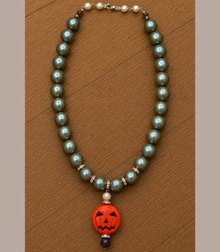 Grey Pearl Jack-O-Lantern Necklace | Indigo Blue | PREORDER