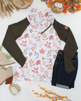 IN STOCK Classic Zoey ZipCowl Sweatshirt - Autumn Leaves and Olive