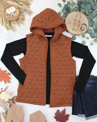 IN STOCK Heather Geometric Hooded Vest - Rust
