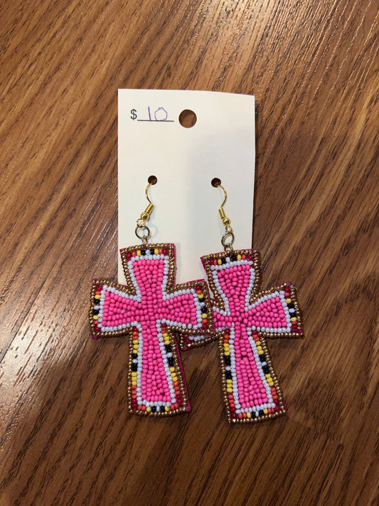 3104- Cross Beaded Earrings