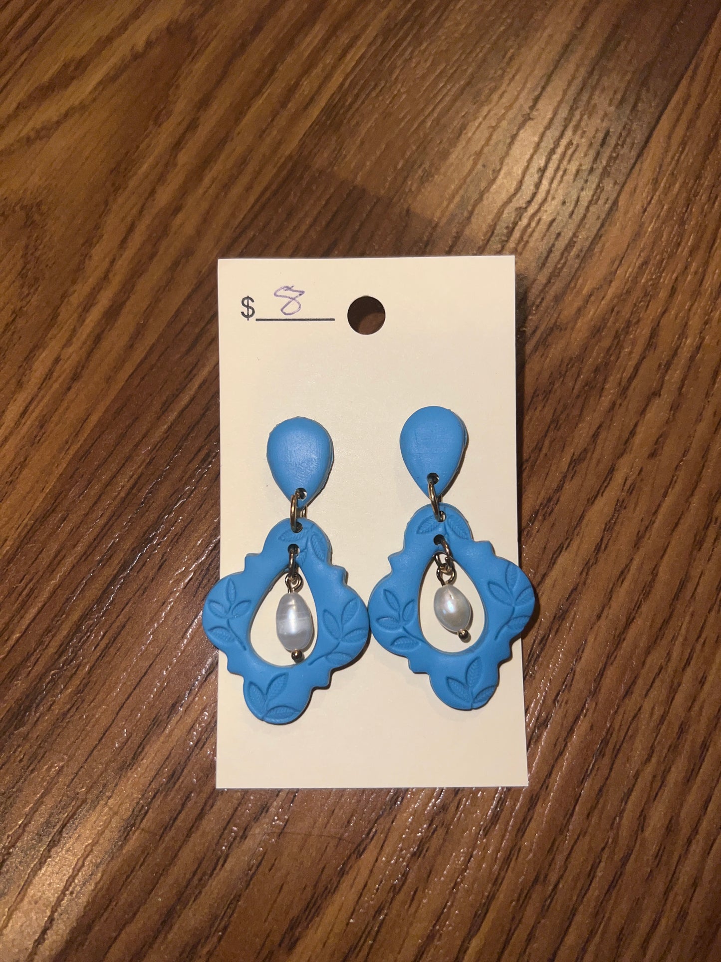 3137- Light Blue Clay W/ Pearl Earrings