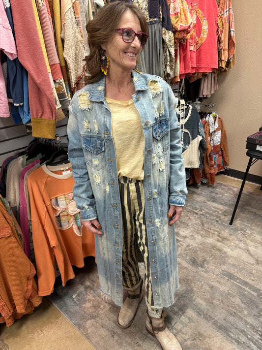 8515- Denim Distressed Jacket by Jaded Gypsy