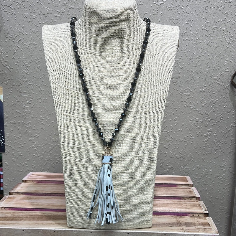 639- Cow Print Tassel Necklace