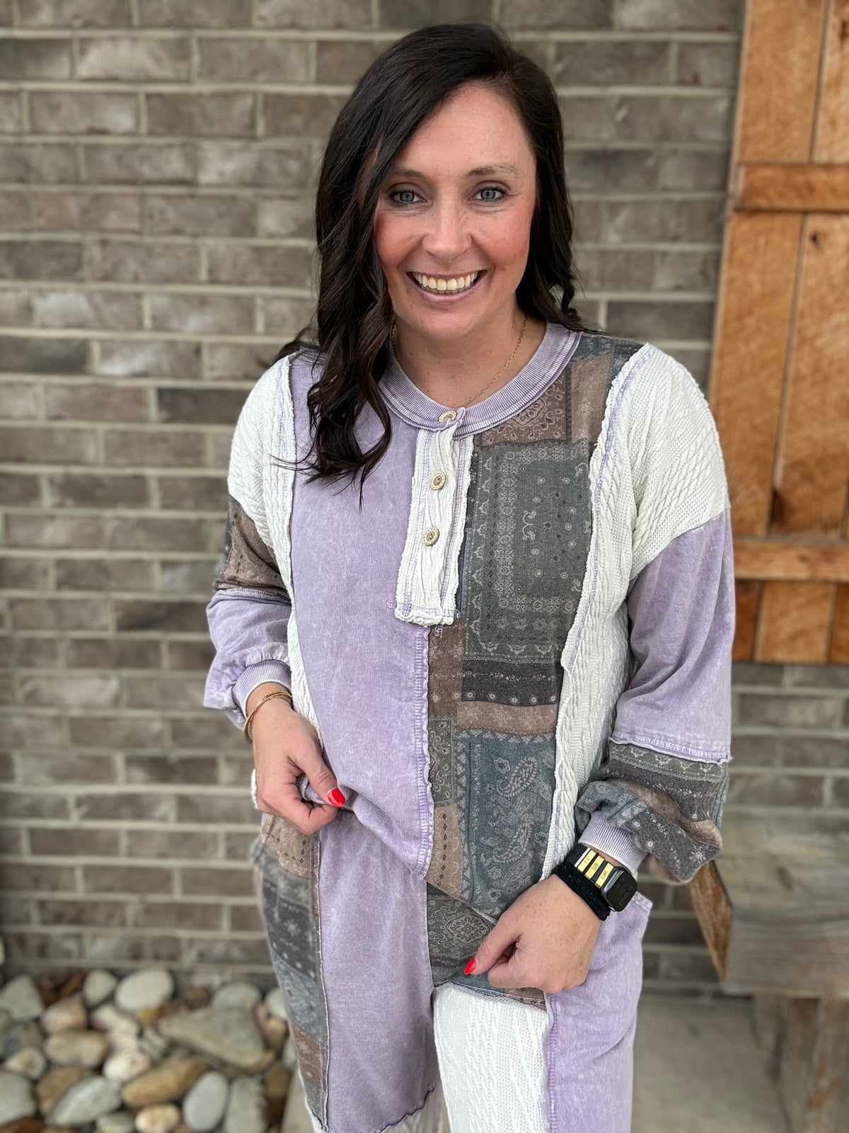 Moonbeam Mineral Wash Bandana Patchwork Long Sleeve Top by J. Her