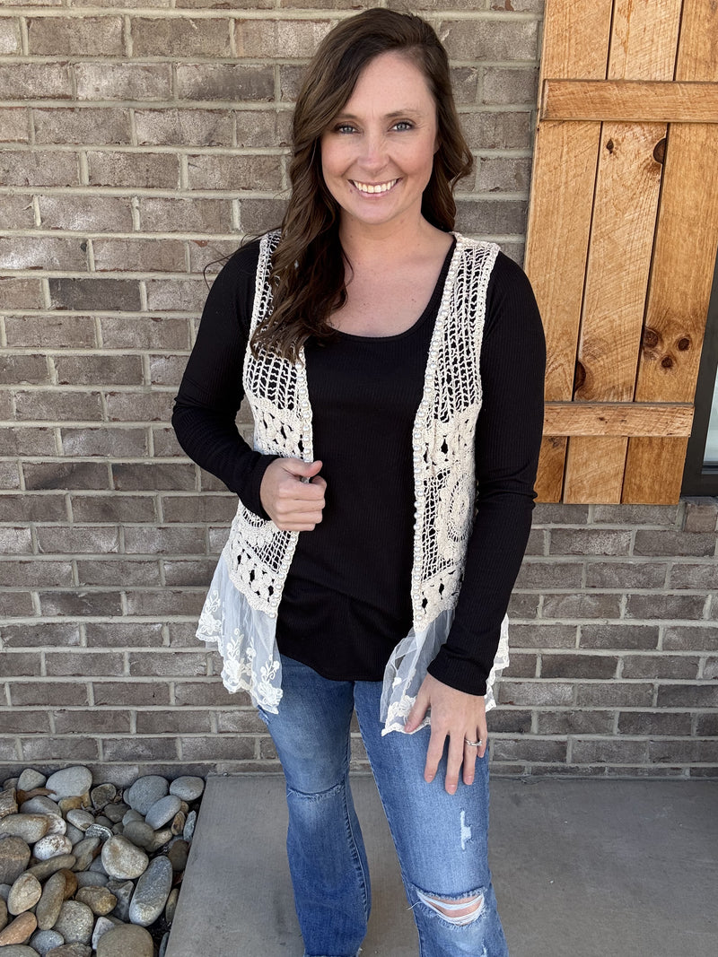 346- Crochet Cream Vest w/ Pearl Detail