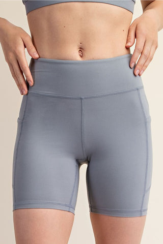 2489- Rhino Grey 6in Double Pocket Biker Shorts