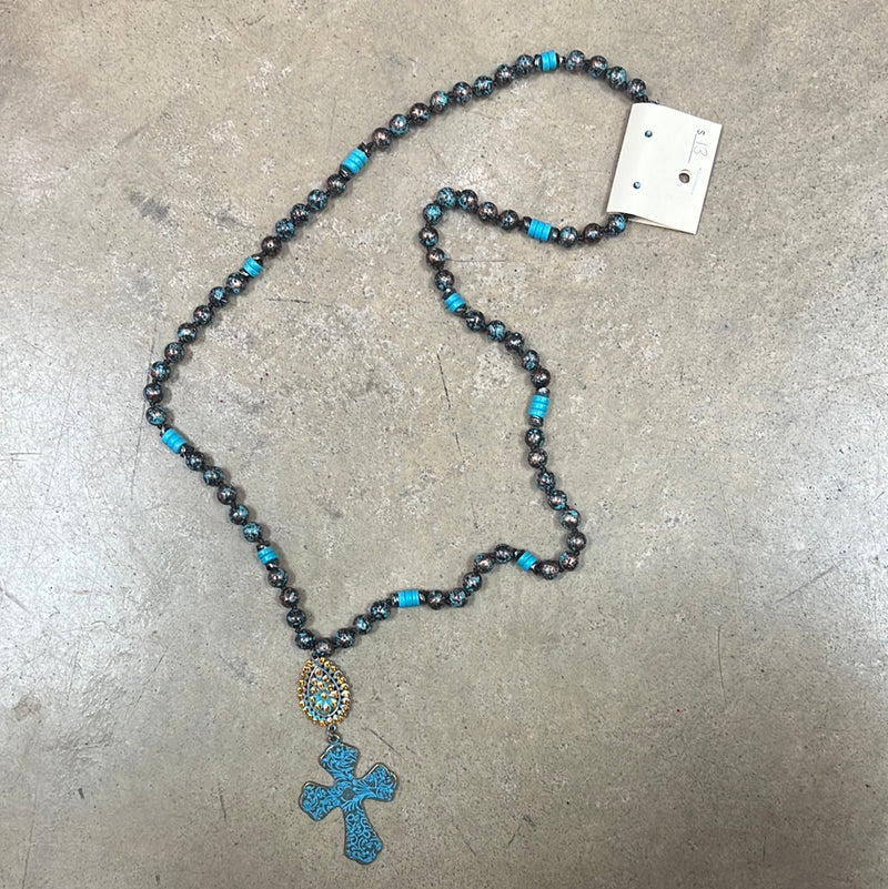 10254- Turquoise Cross w/ Oval Pendant Necklace