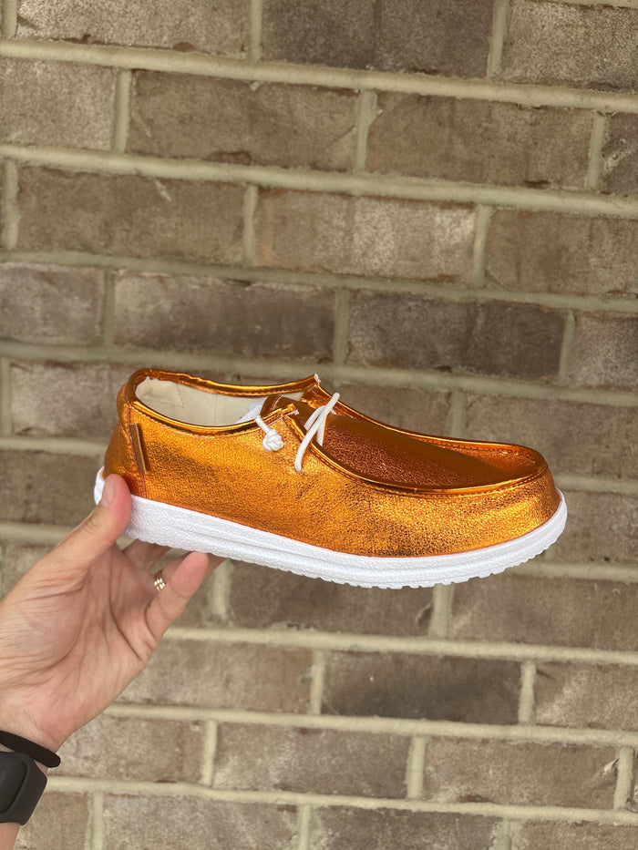 879- Orange Crinkle Metallic Kayak Shoes by Corkys