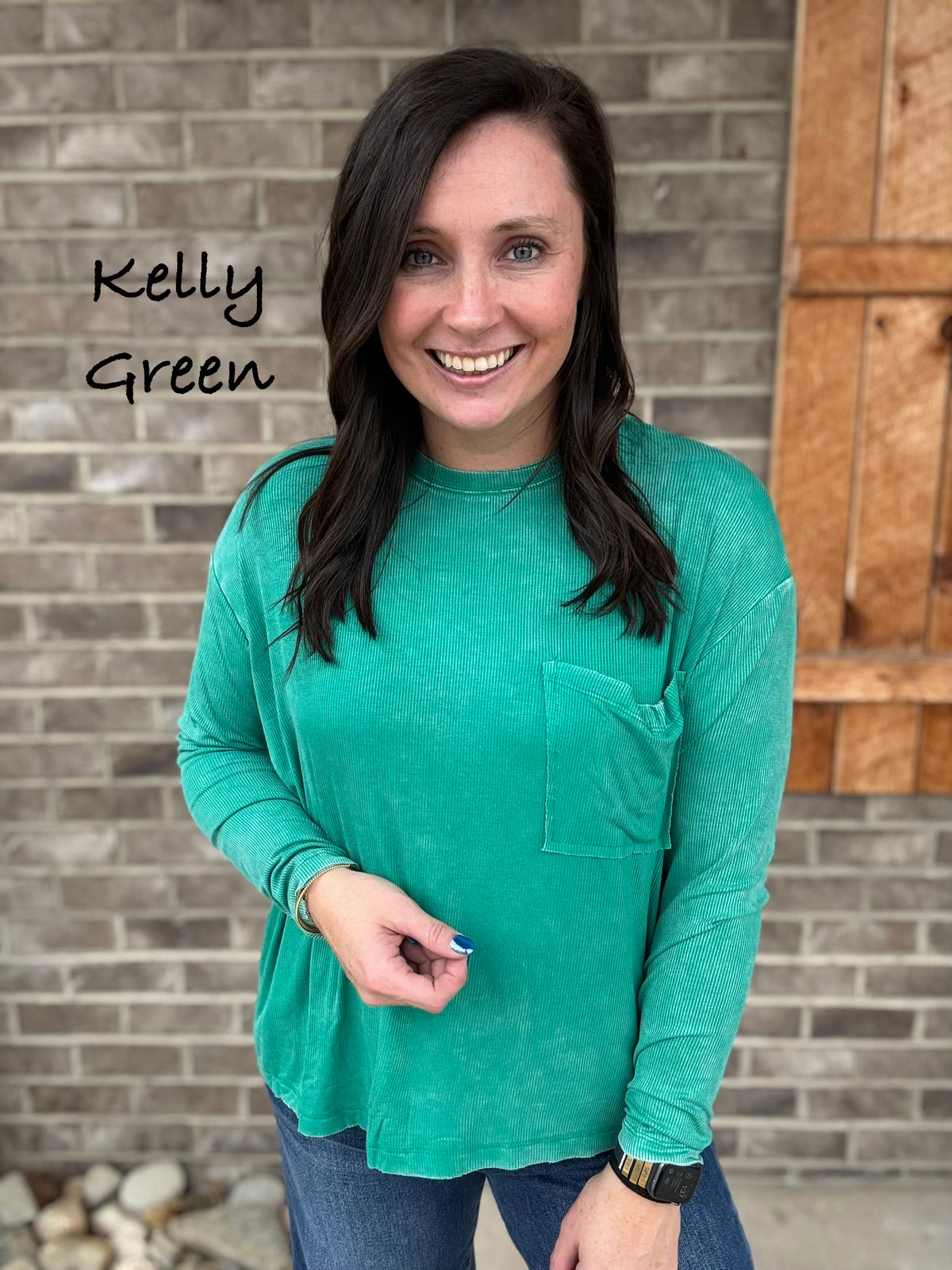 Washed Ribbed Dolman Sleeve Round Neck Top with Pocket by Zenana *MULTIPLE COLORS*