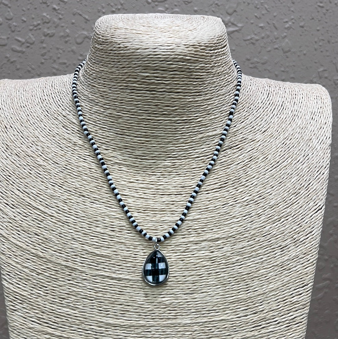 710- Black & White Plaid Necklace