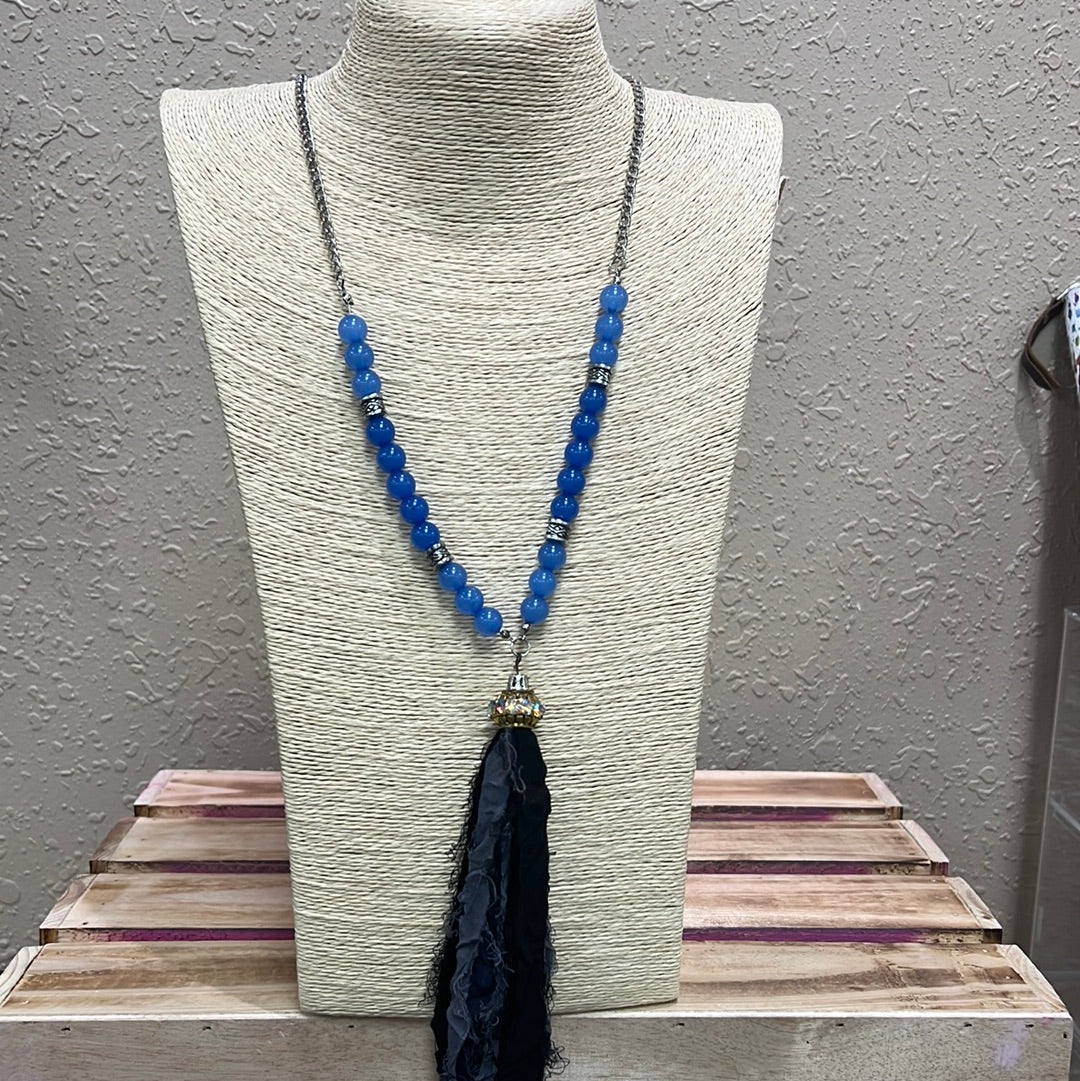 766- Black & Navy Tassel Necklace