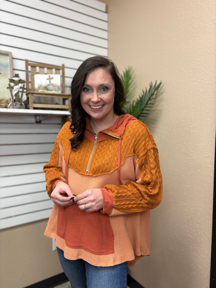 Burnt Topaz Hooded Turtleneck Long Sleeve Top by POL