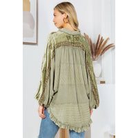 472- Olive Stonewashed Rayon Bat Sleeve Top