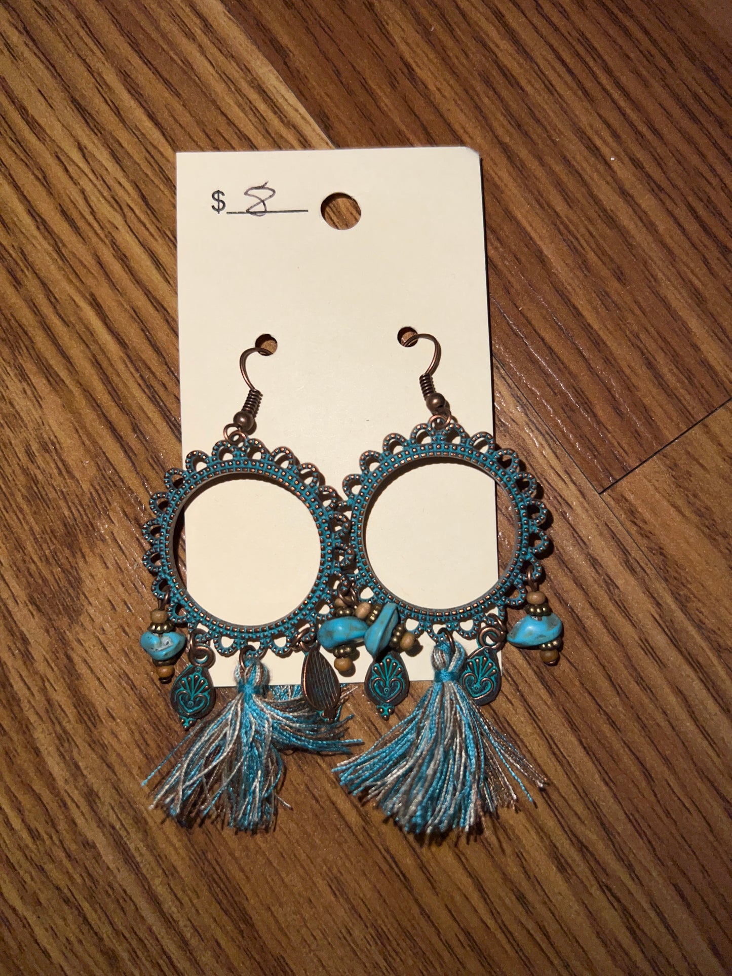 3089- Vintage Earrings w/ Blue Fringe and Beads