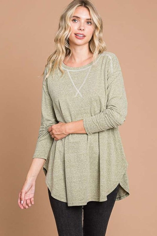 462- True Moss High Low Reverse Stitch Tunic