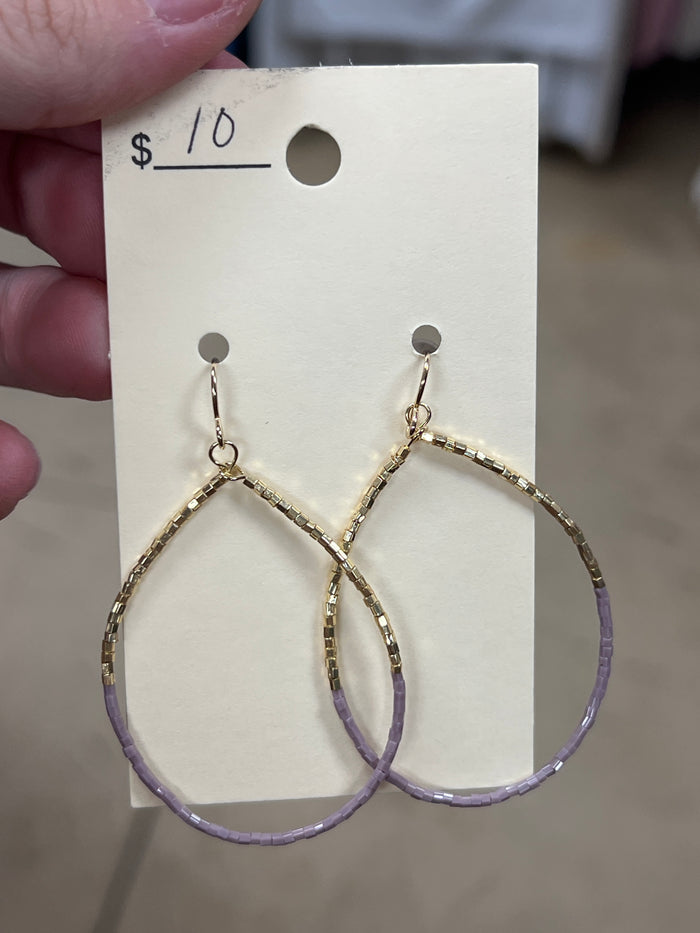 2835- Lilac & Gold Beaded Teardrop Earrings