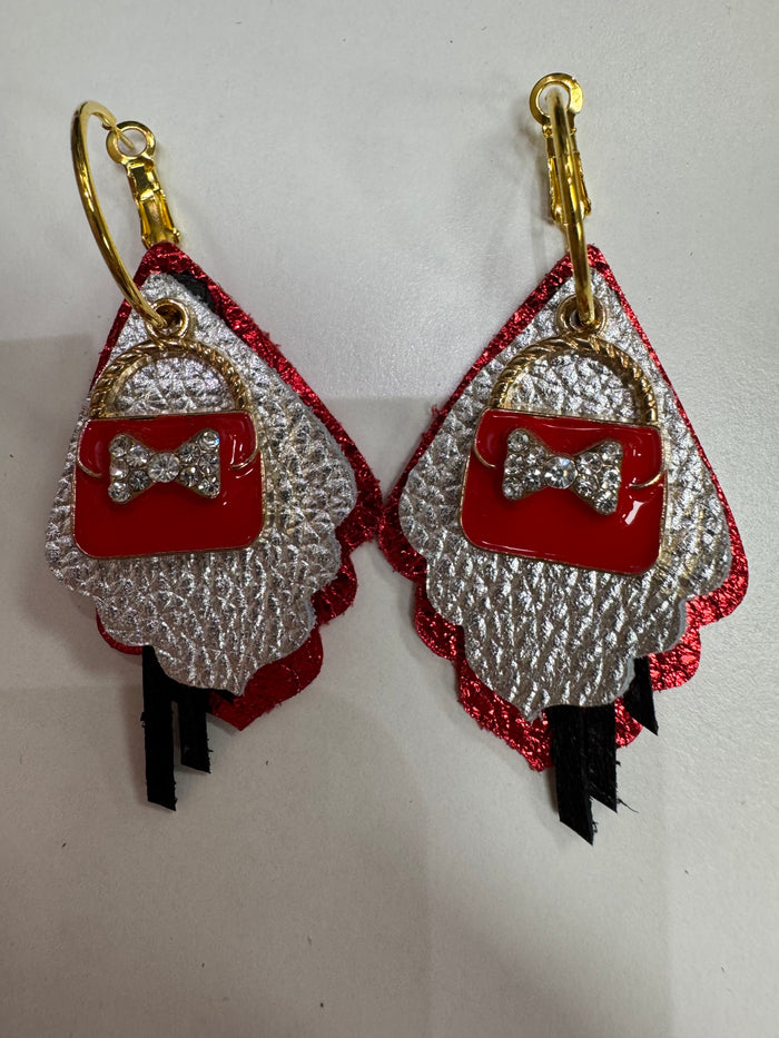 Red, Silver, Black Purse Charm Shopping Earrings
