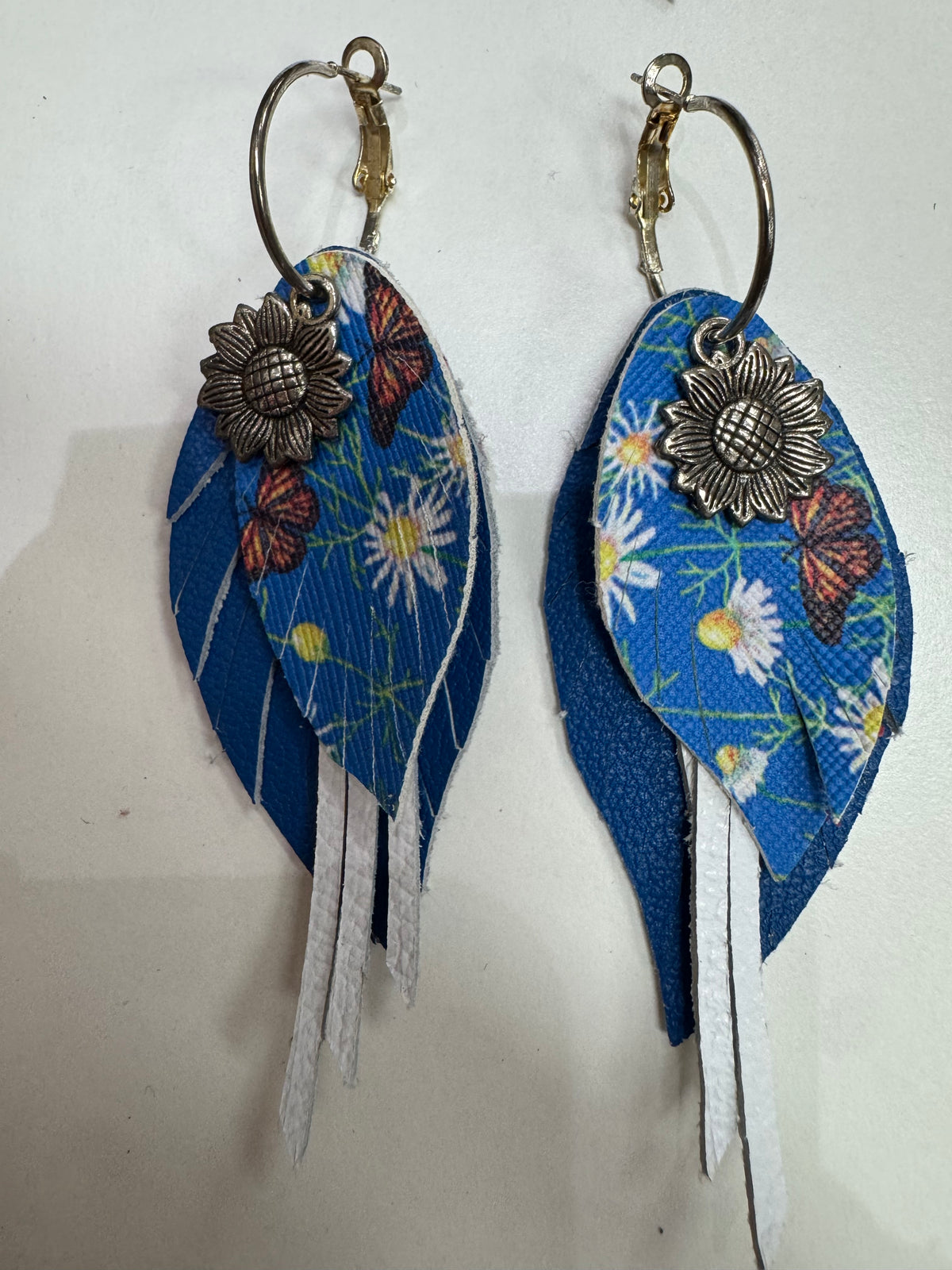 Blue, White, Butterfly Hoop Earrings
