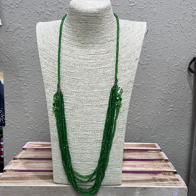 610- Green Beaded Crystal Multi Layer Necklace