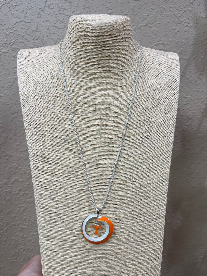 3293- Orange & White Circle Power T Necklace *TN COLLECTION*