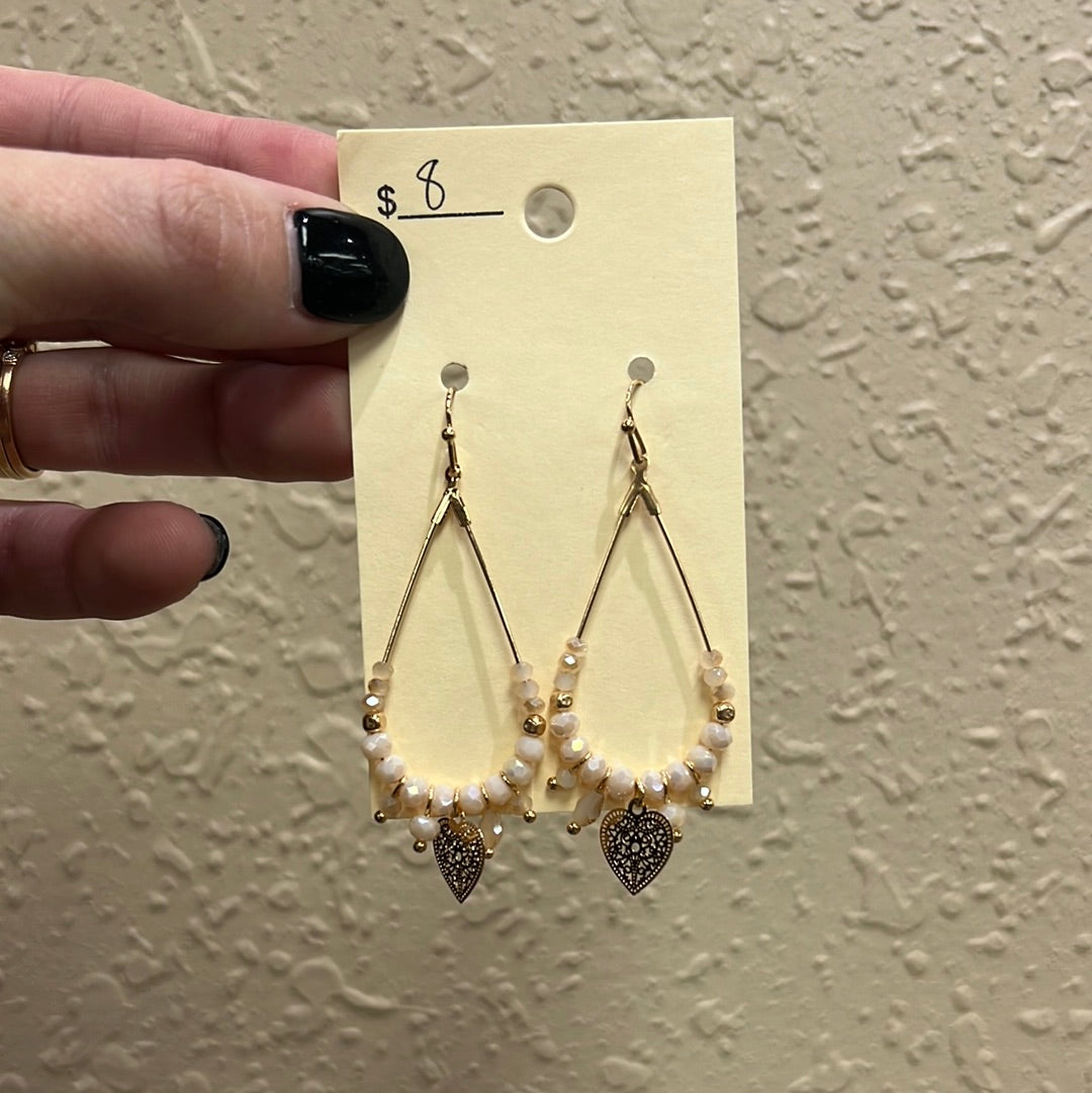 30047- Cream Hoop Crystal Earrings