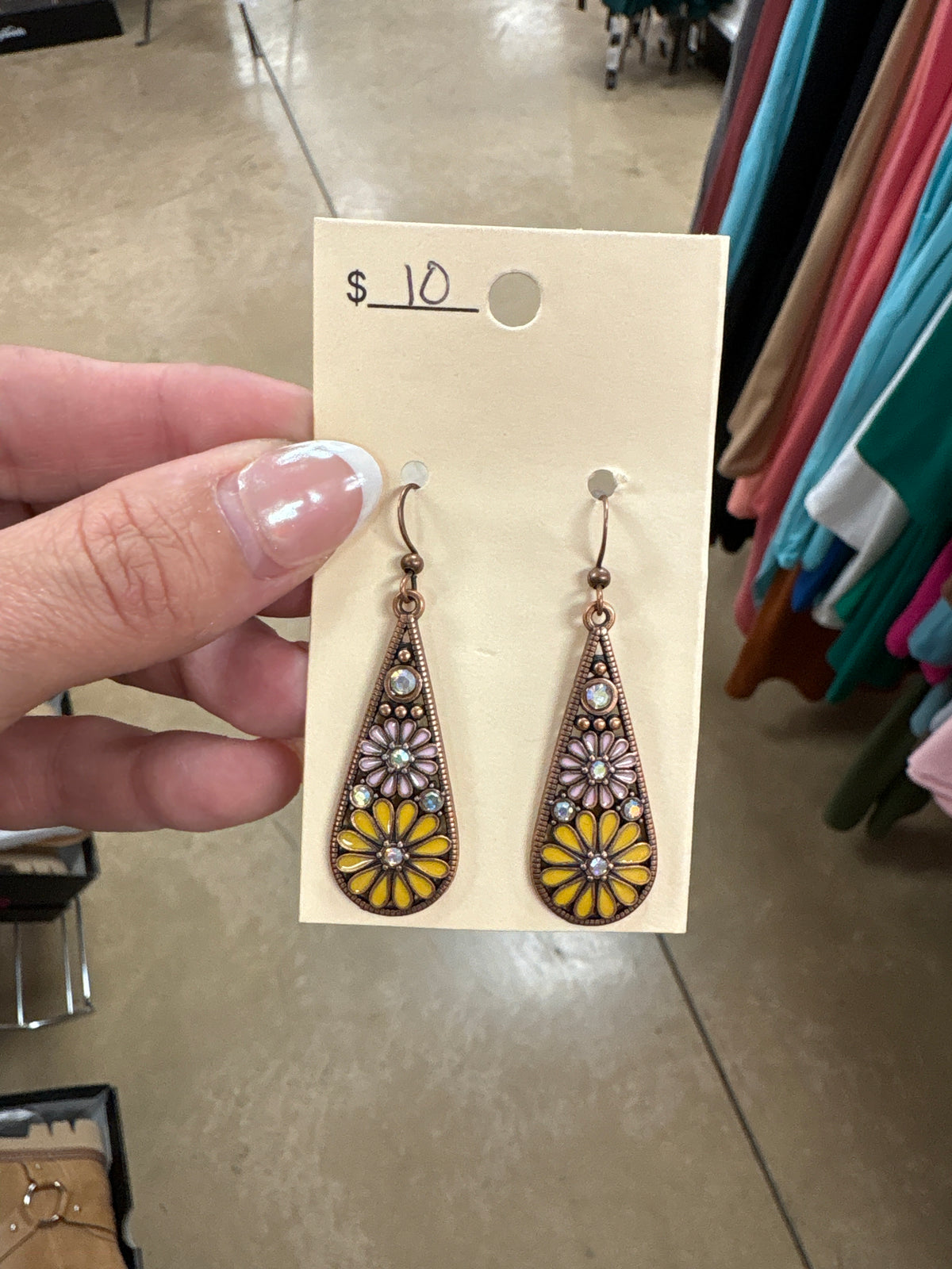 Yellow and Mauve Teardrop Earrings