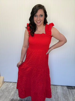 Red Smocked Chest Maxi Dress by Simply Southern