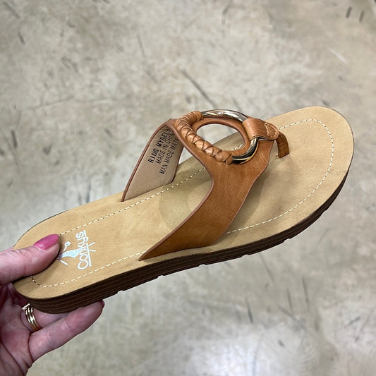 1003- Cognac Ring My Bell Flip Flops by Corkys