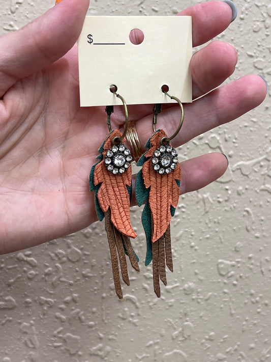 3036- Teal & Coral Layer Earrings