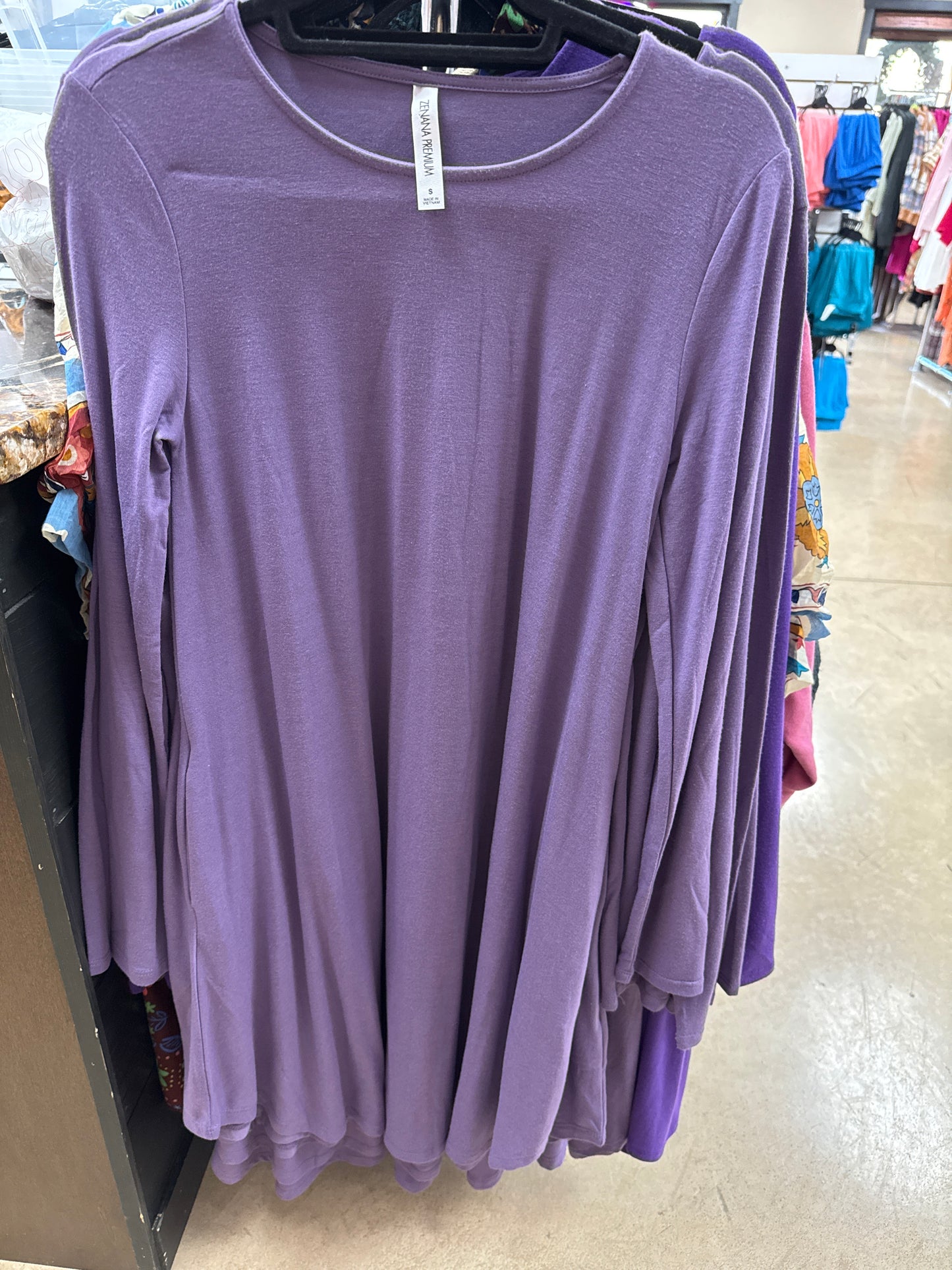 7092- Light Purple Long Sleeve T-Shirt Dress w/ Pockets