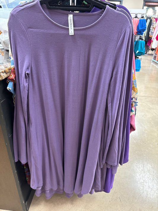 7092- Light Purple Long Sleeve T-Shirt Dress w/ Pockets