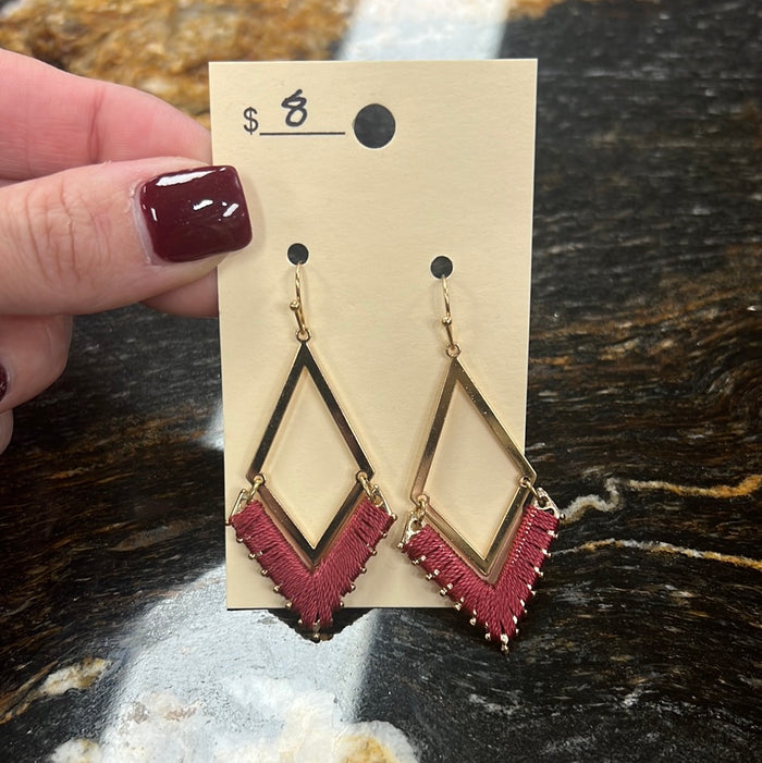 10252- Maroon V Dangle Earrings