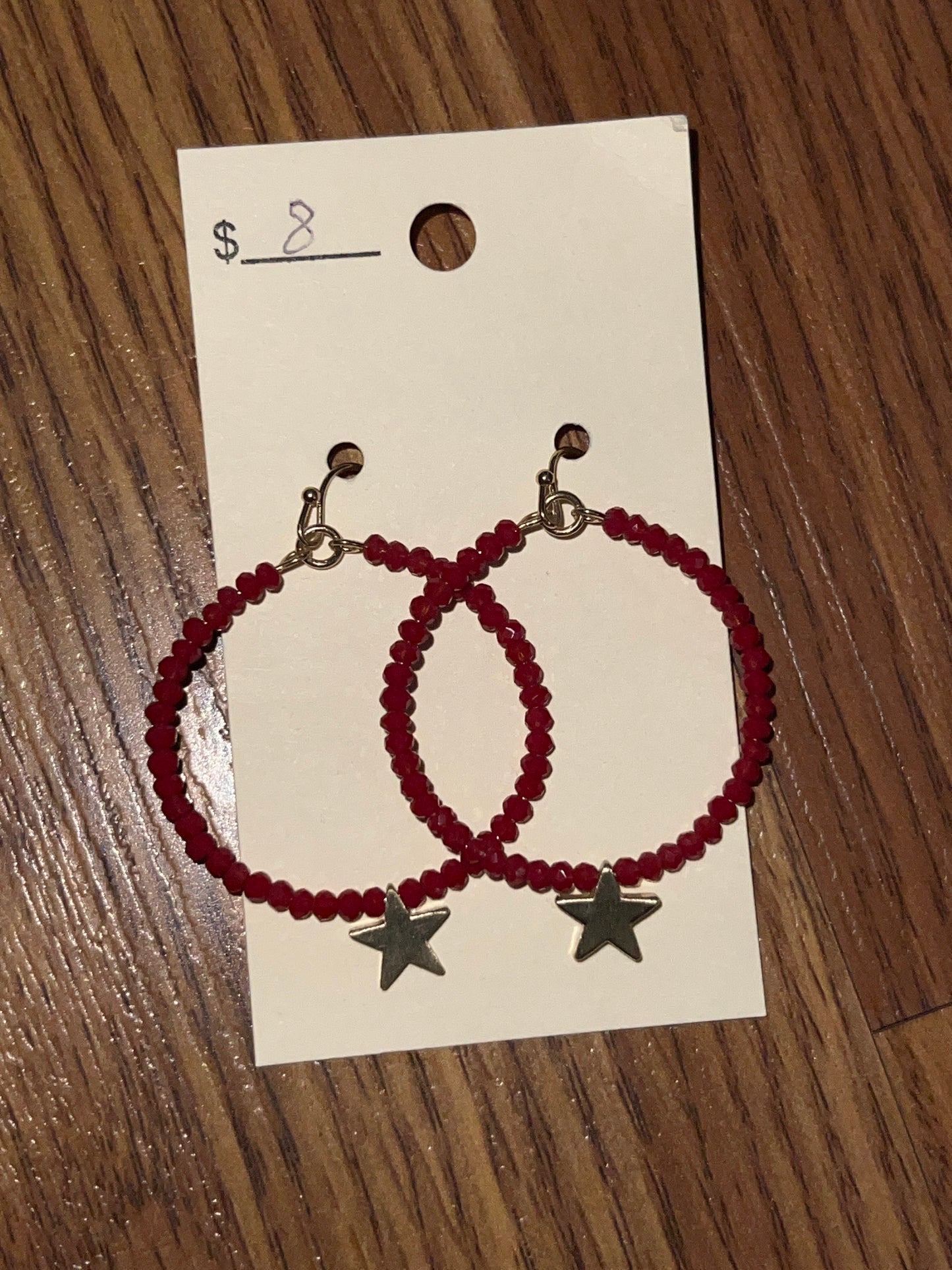 3078- Dark Red Beaded Earring w/ Star Detail