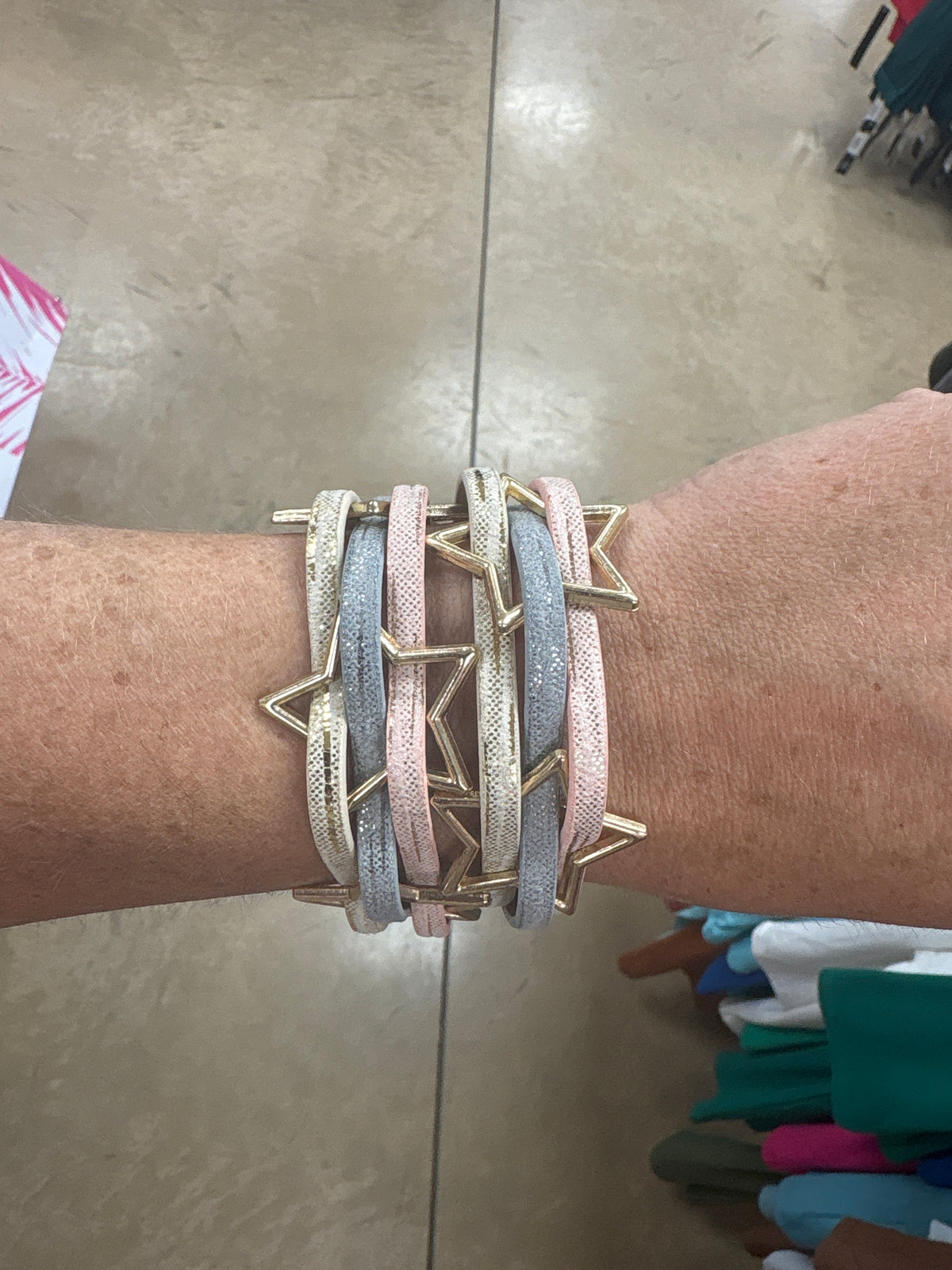 Pink, Grey, and Cream Star Magnetic Bracelet