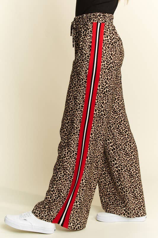 Mocha Leopard Contrast Trouser w/ Red Panel