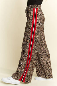 Mocha Leopard Contrast Trouser w/ Red Panel