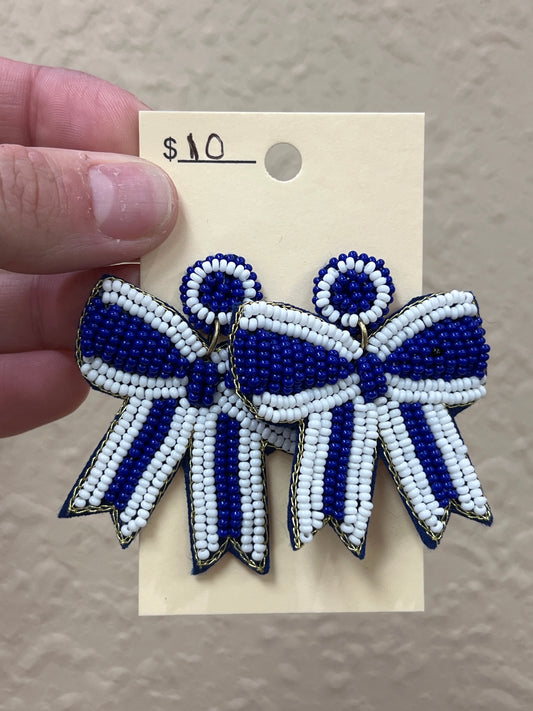 3305- Blue & White Ribbon beaded Earrings