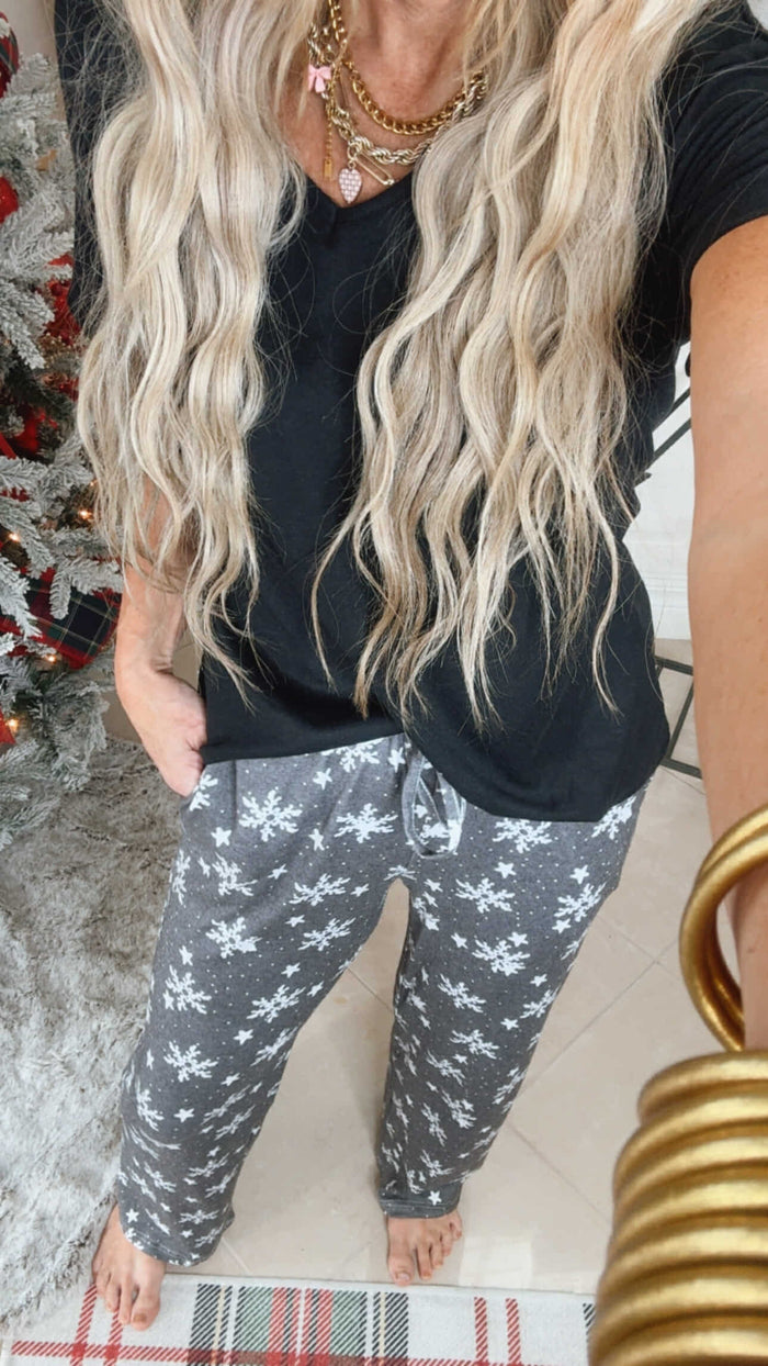 Black Snowflake Pajama Pant Set by Salty Wave (TOP & BOTTOM) * *DEAL*