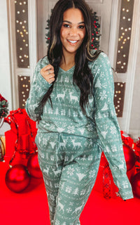 Green Reindeer Long Sleeve Pajama Pant Set by Salty Wave (TOP & BOTTOM) *DEAL*