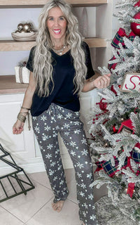 Black Snowflake Pajama Pant Set by Salty Wave (TOP & BOTTOM) * *DEAL*