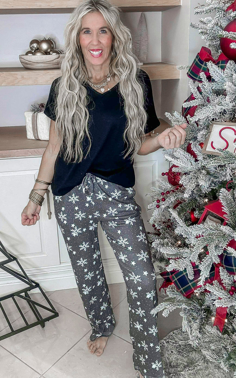 Black Snowflake Pajama Pant Set by Salty Wave (TOP & BOTTOM) * *DEAL*