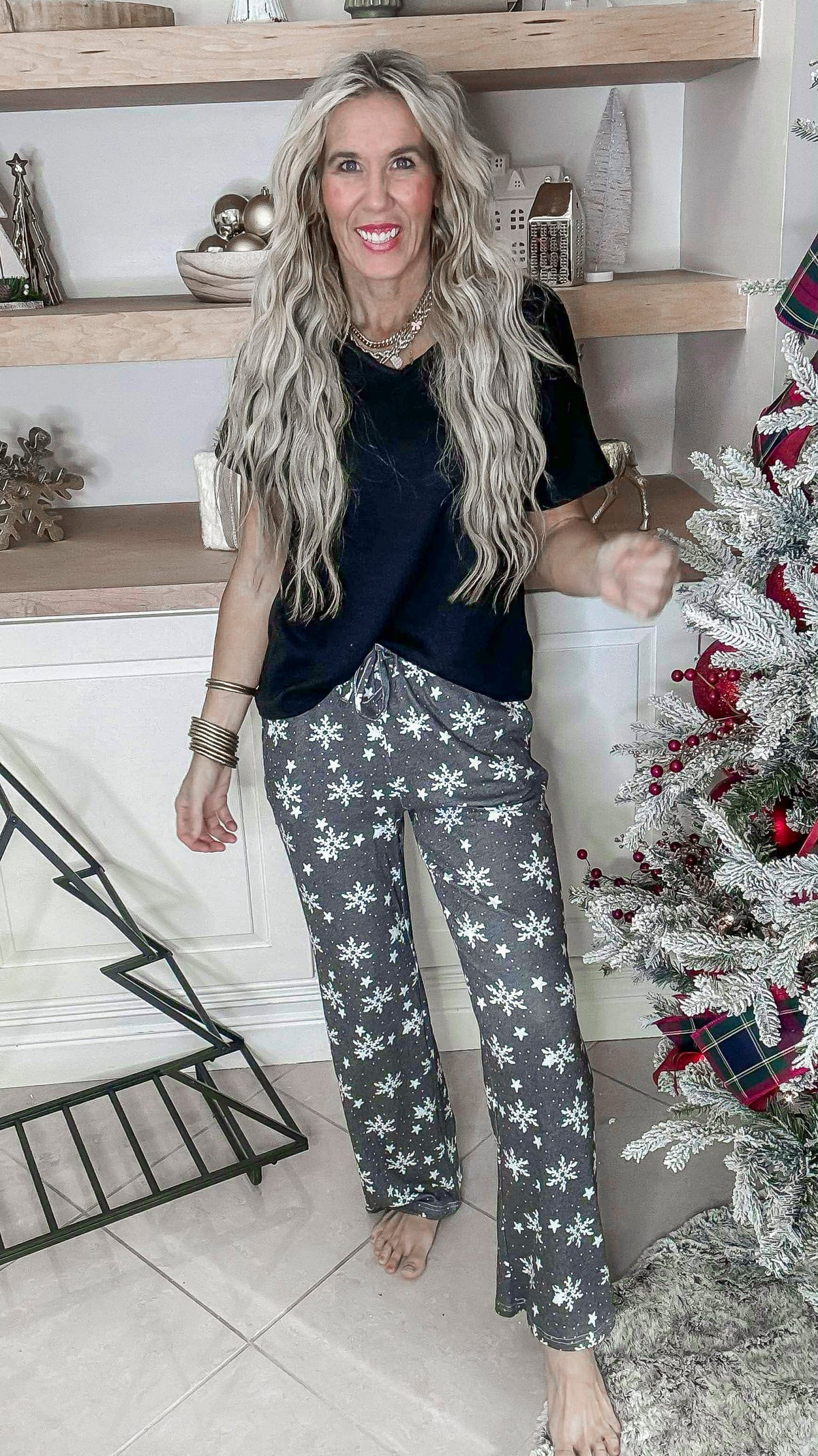 Black Snowflake Pajama Pant Set by Salty Wave (TOP & BOTTOM) * *DEAL*