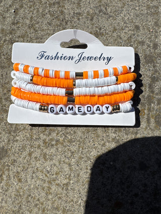 Gameday Orange White Gold Tone Five Layered Bracelet