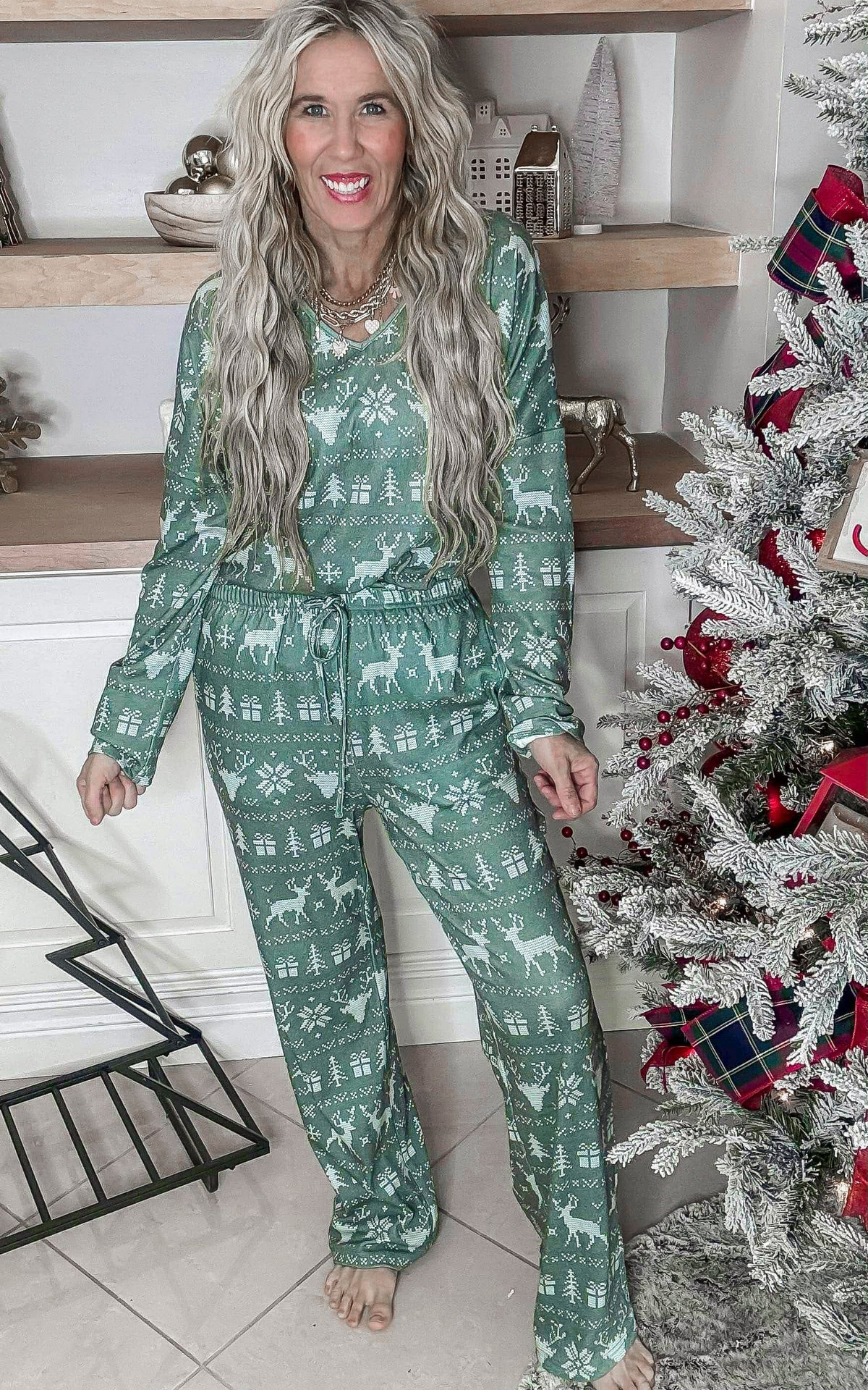 Green Reindeer Long Sleeve Pajama Pant Set by Salty Wave (TOP & BOTTOM) *DEAL*