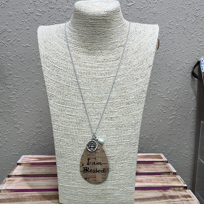 730- I Am Blessed Cork Necklace w/ Tree of Life