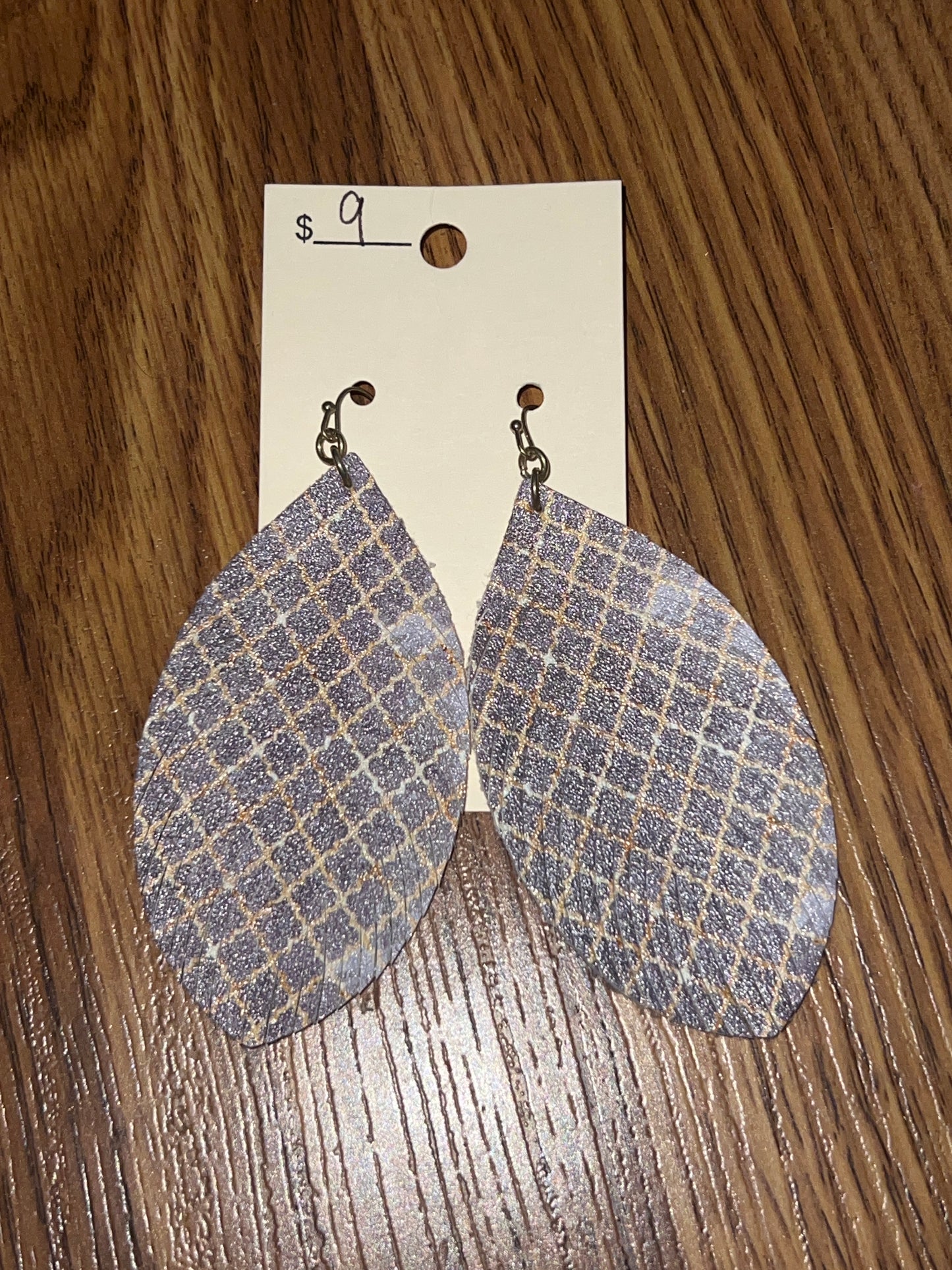 3044- Gray w/ Mustard Plaid Faux Leather Earrings