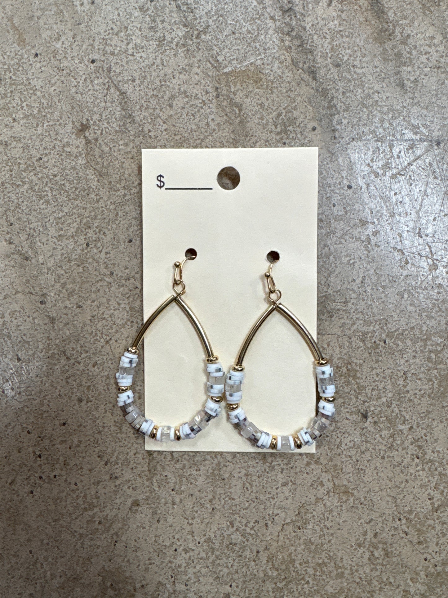 3511- White Beaded Hoop Earrings