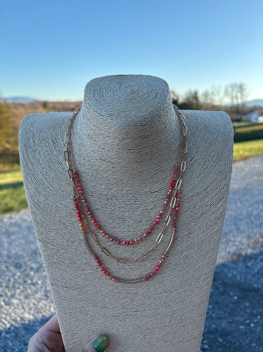 8391- Coral Beaded Multi Layer Necklace